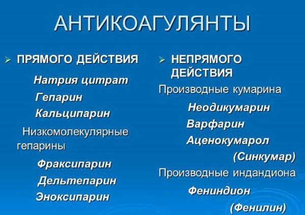 Что такое антикоагулянты. Список, названия препаратов, побочные эффекты, классификация