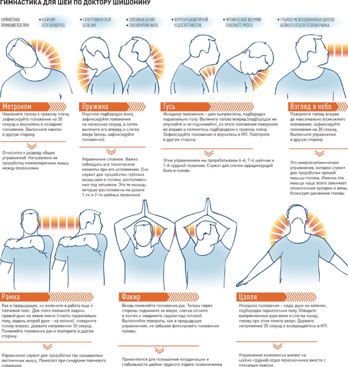 Гимнастика для шеи Шишонина, Бубновского, Норбекова, Дикуля, Куркуриной. Полный комплекс при остеохондрозе, гипертонии, от давления, для позвоночника