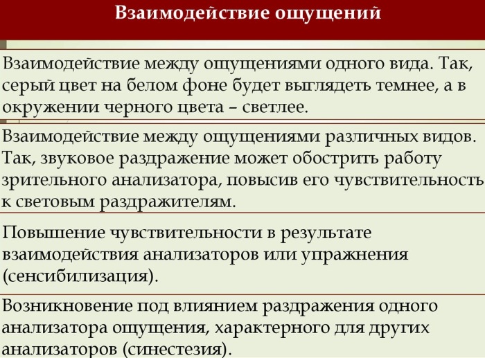 Ощущения в психологии: что это, виды, свойства, классификация, закономерности, пороги, слуховые, зрительные, интероцептивные, экстероцептивные, контактные