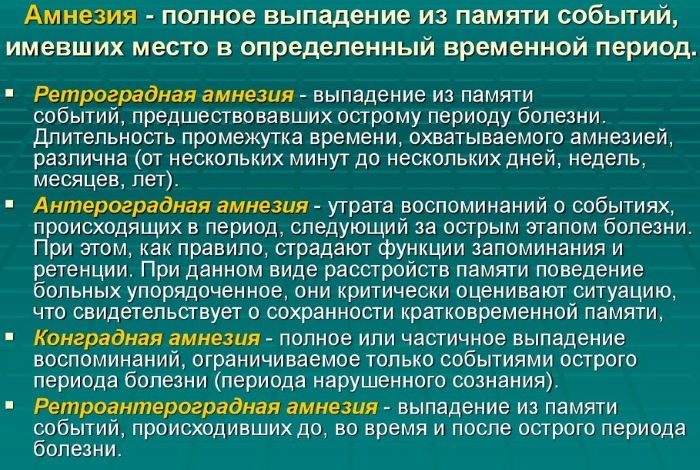 Амнезия в психологии. Что это такое, определение, классификация: ретроградная, антероградная, детская