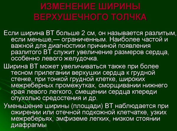 Верхушечный толчок. Норма у детей, при гипертонической болезни, гипертрофии желудочка, ИБС