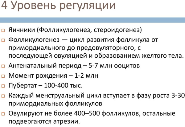 Уровни регуляции менструационного цикла, гормоны. Схема, таблица