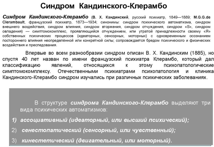 Синдром Кандинского-Клерамбо это что в психопатологии, симптомы, лечение