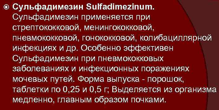 Сульфадимезин. Инструкция по применению, показания, цена