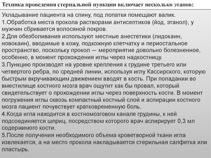 Стернальная пункция. Что это, проводится при диагностике чего, алгоритм