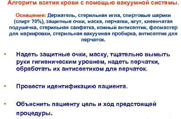 Взятие крови из периферической вены. Алгоритм с помощью вакуумной системы, шприца