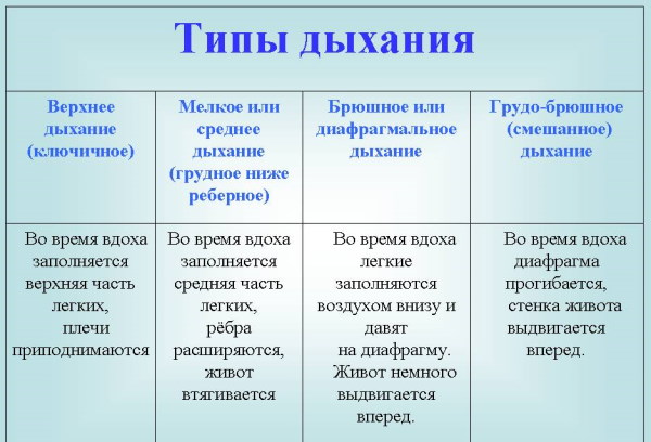 Типы дыхания у женщин, мужчин в норме: грудное, брюшное