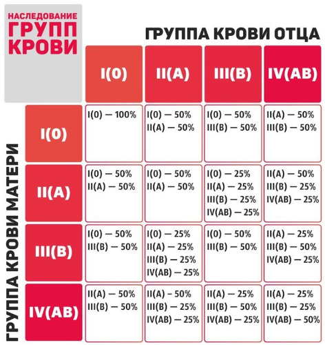 Группа крови у ребенка от родителей. Таблица наследования с резус-фактором